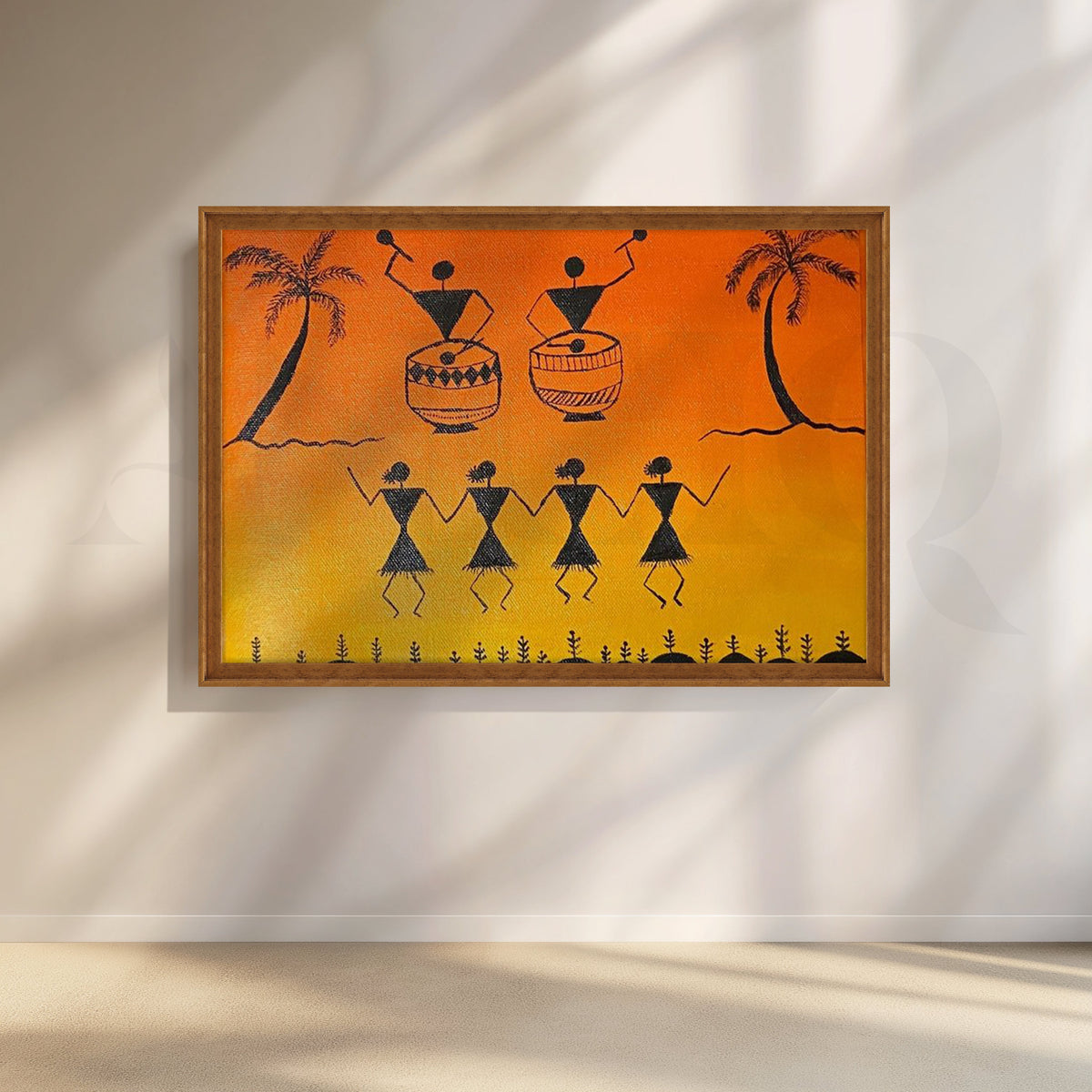 Sunset Warli Dance Canvas Artwork – Asha Art Studio – Image 6