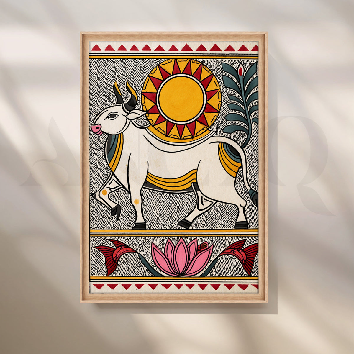 Madhubani Sacred Bull Canvas Artwork – Asha Art Studio – Image 5