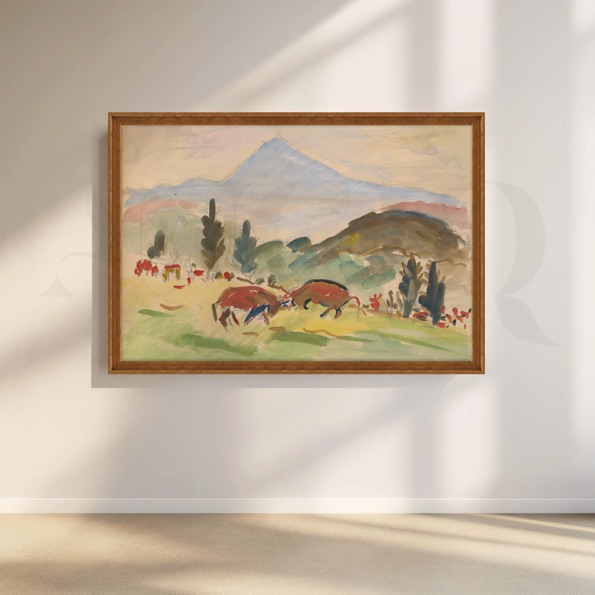 Pastoral Meadow with Bulls Canvas Artwork – Asha Art Studio – Image 6