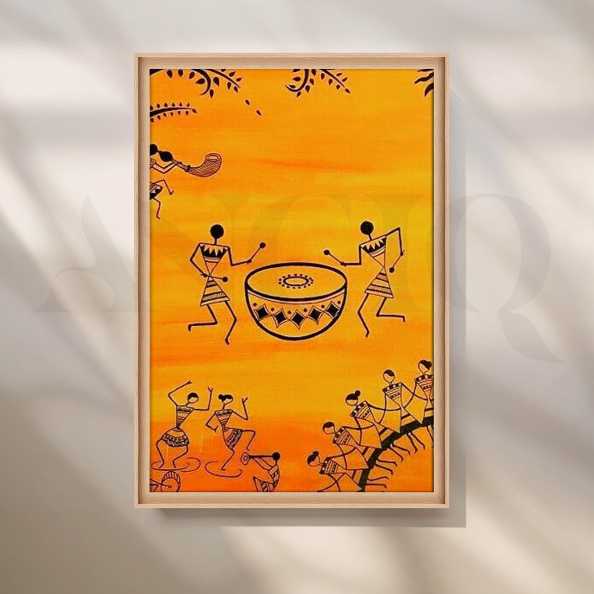 Warli Drum Celebration Canvas Artwork – Asha Art Studio – Image 5
