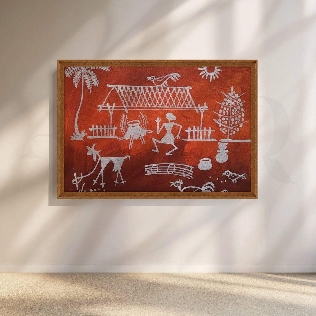 Terracotta Warli Village Canvas Artwork – Asha Art Studio – Image 6