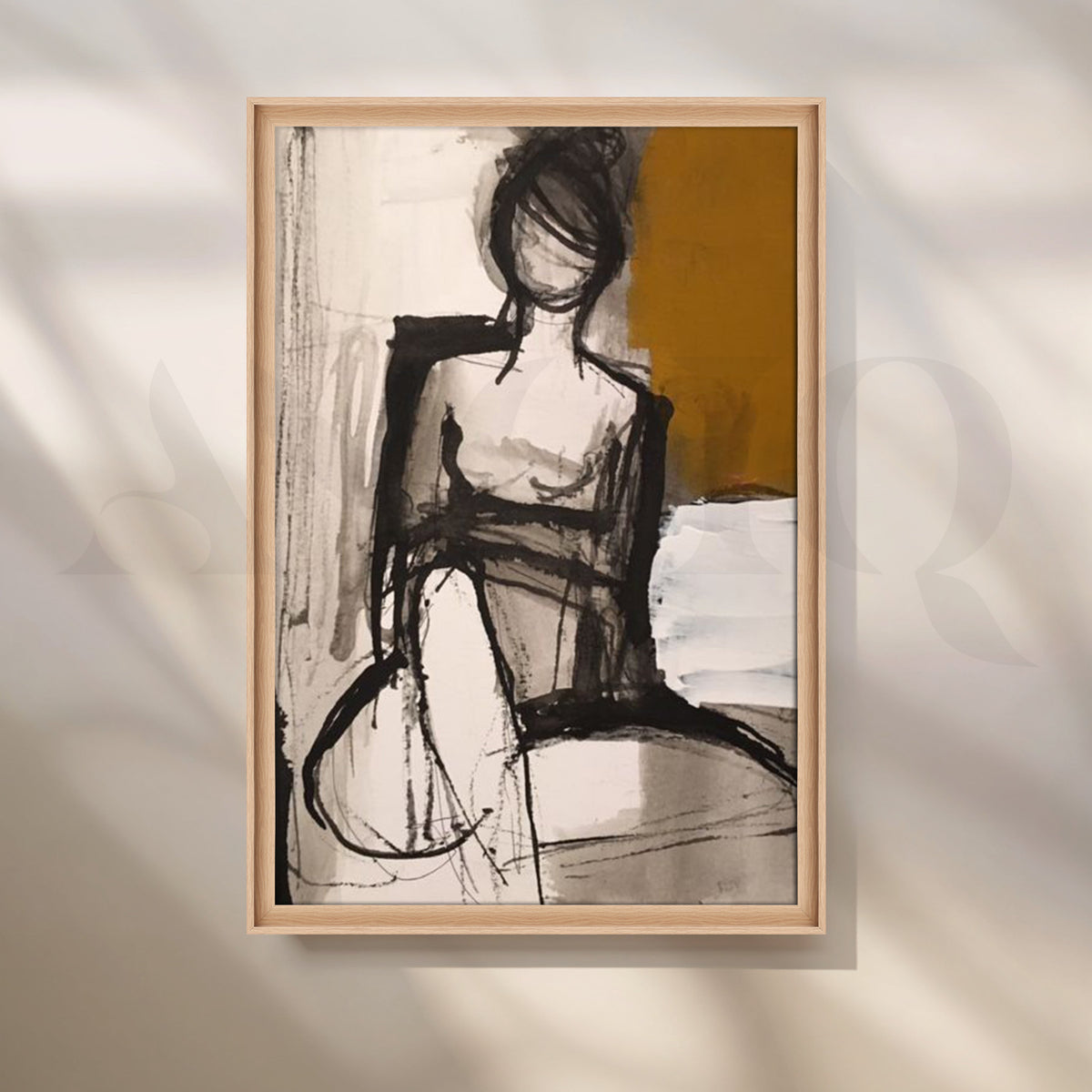 Seated Muse in Ochre Canvas Artwork – Asha Art Studio – Image 5