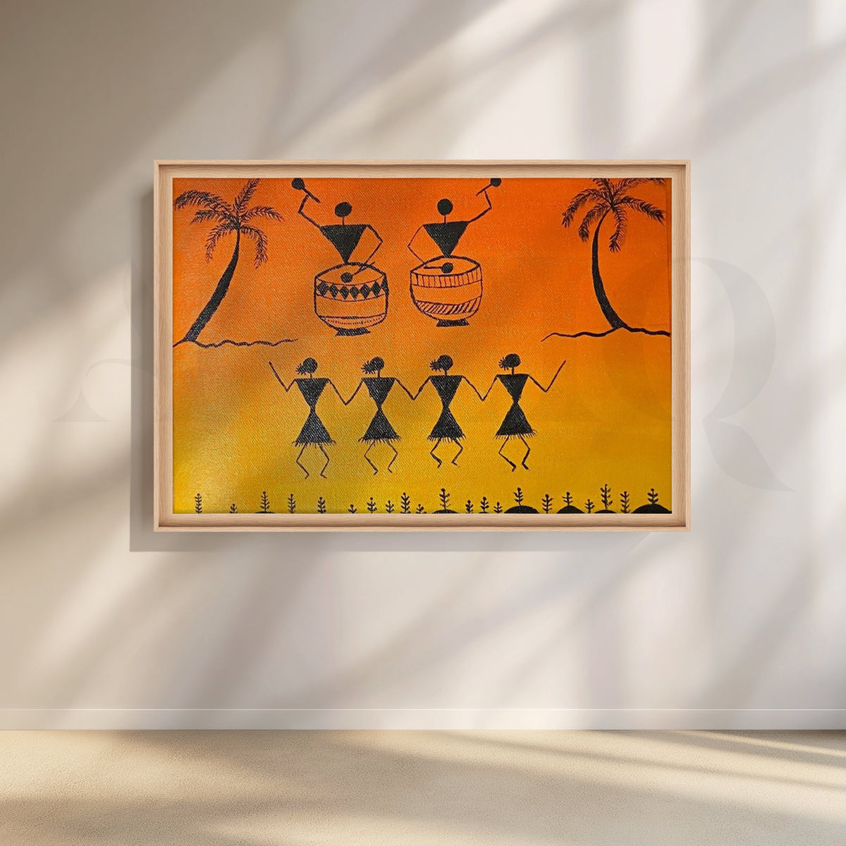 Sunset Warli Dance Canvas Artwork – Asha Art Studio – Image 5