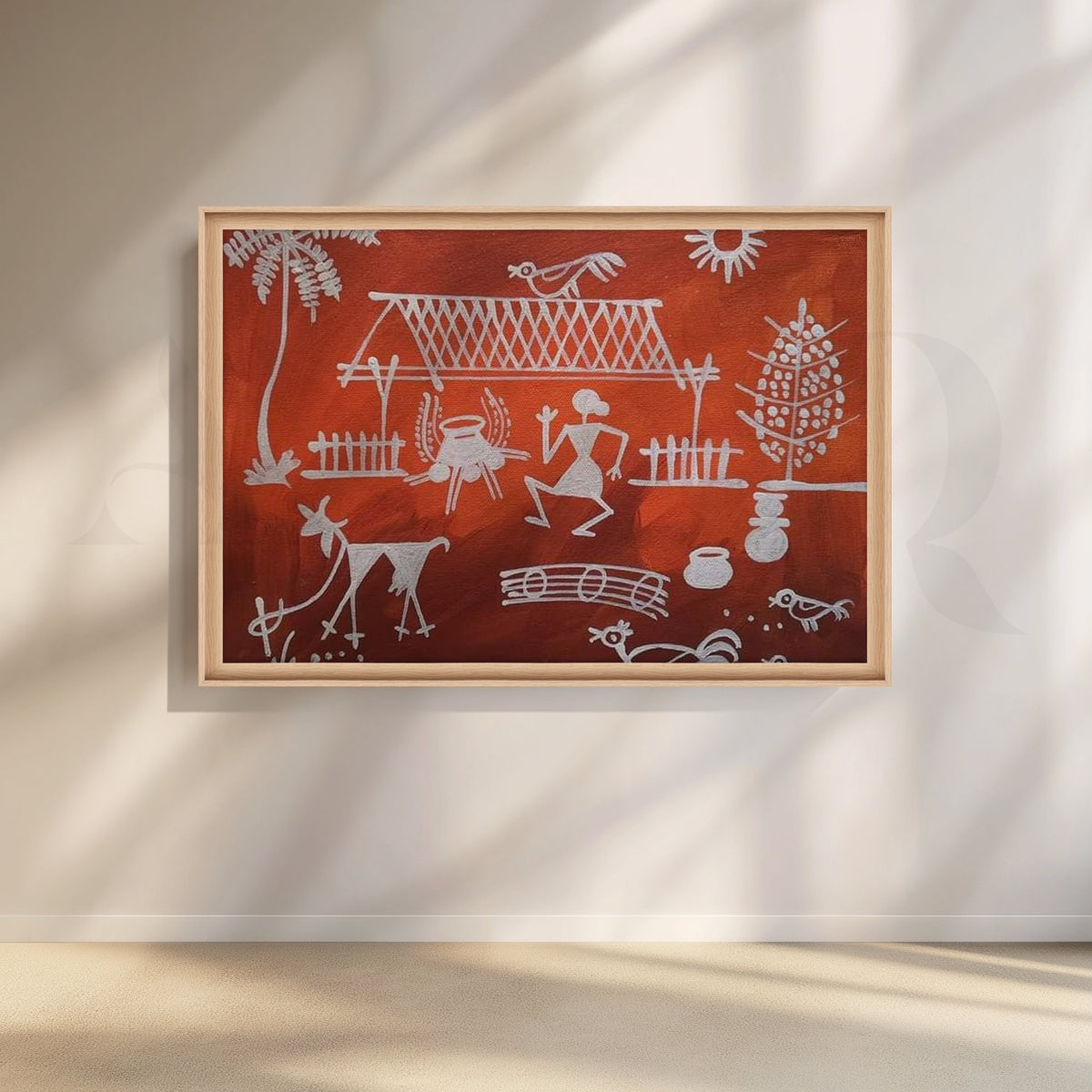 Terracotta Warli Village Canvas Artwork – Asha Art Studio – Image 5