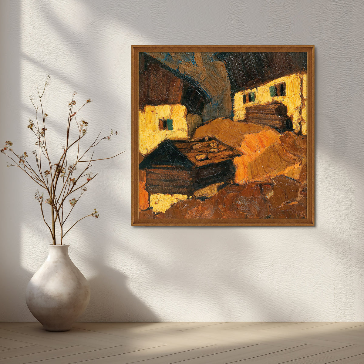 Sunlit Mountain Hamlet Canvas Artwork – Asha Art Studio – Image 6