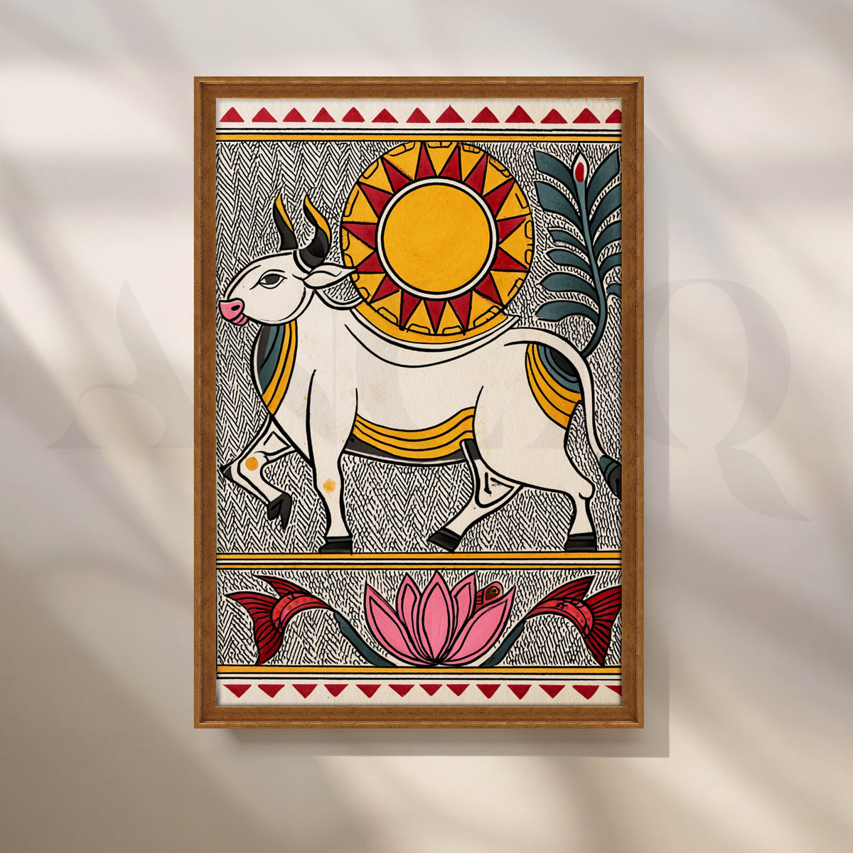 Madhubani Sacred Bull Canvas Artwork – Asha Art Studio – Image 6