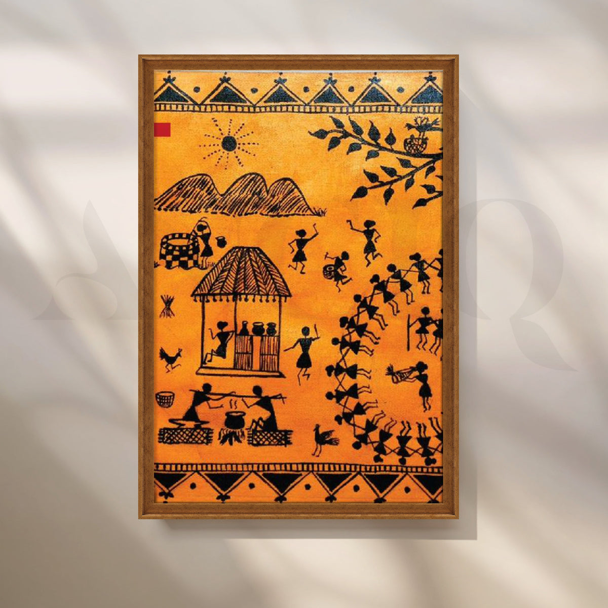 Orange Warli Dance Circle Canvas Artwork – Asha Art Studio – Image 6