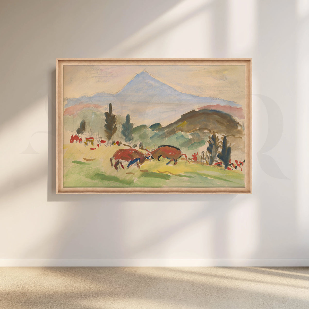 Pastoral Meadow with Bulls Canvas Artwork – Asha Art Studio – Image 5