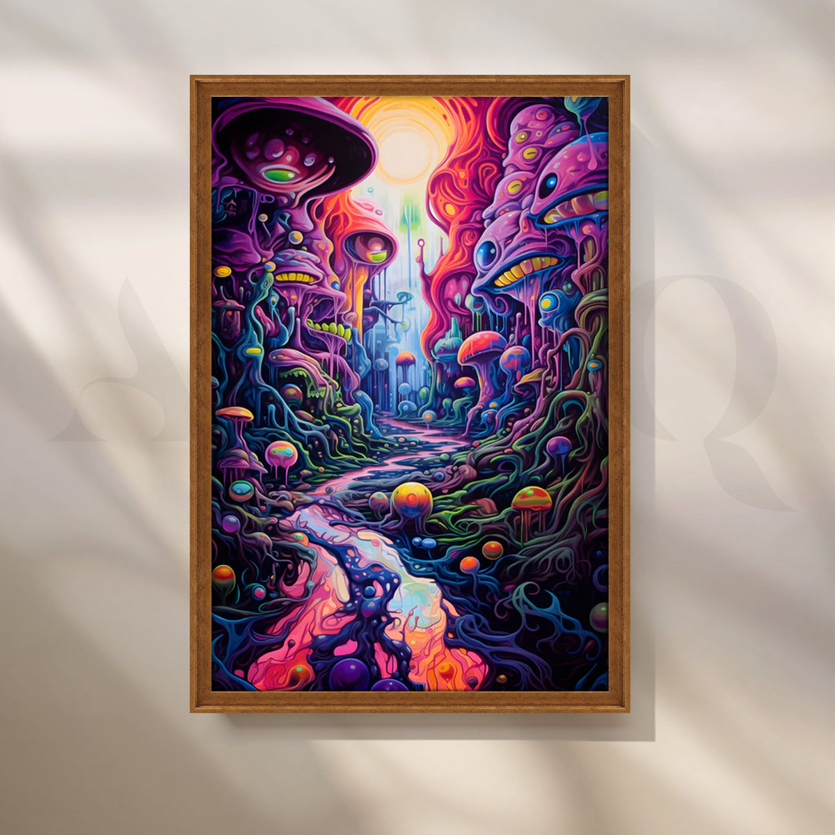 Neon Mycelium Canyon Canvas Painting for Game Room – Asha Art Studio – Image 6