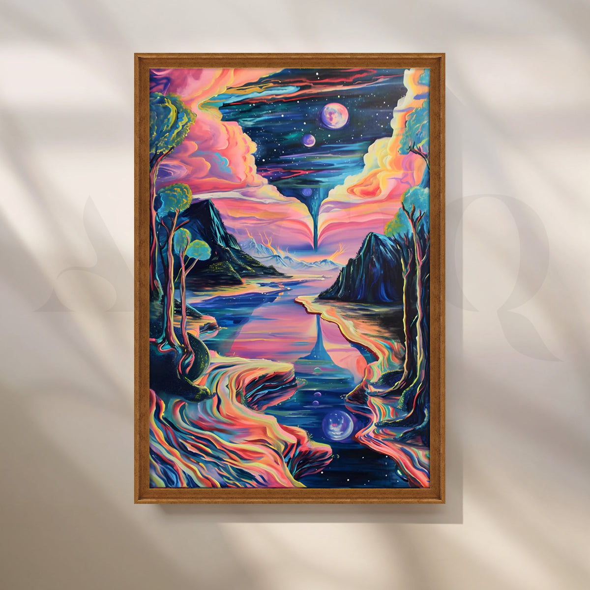 Starlit Portal Lake Canvas Painting for Bedroom – Asha Art Studio – Image 6