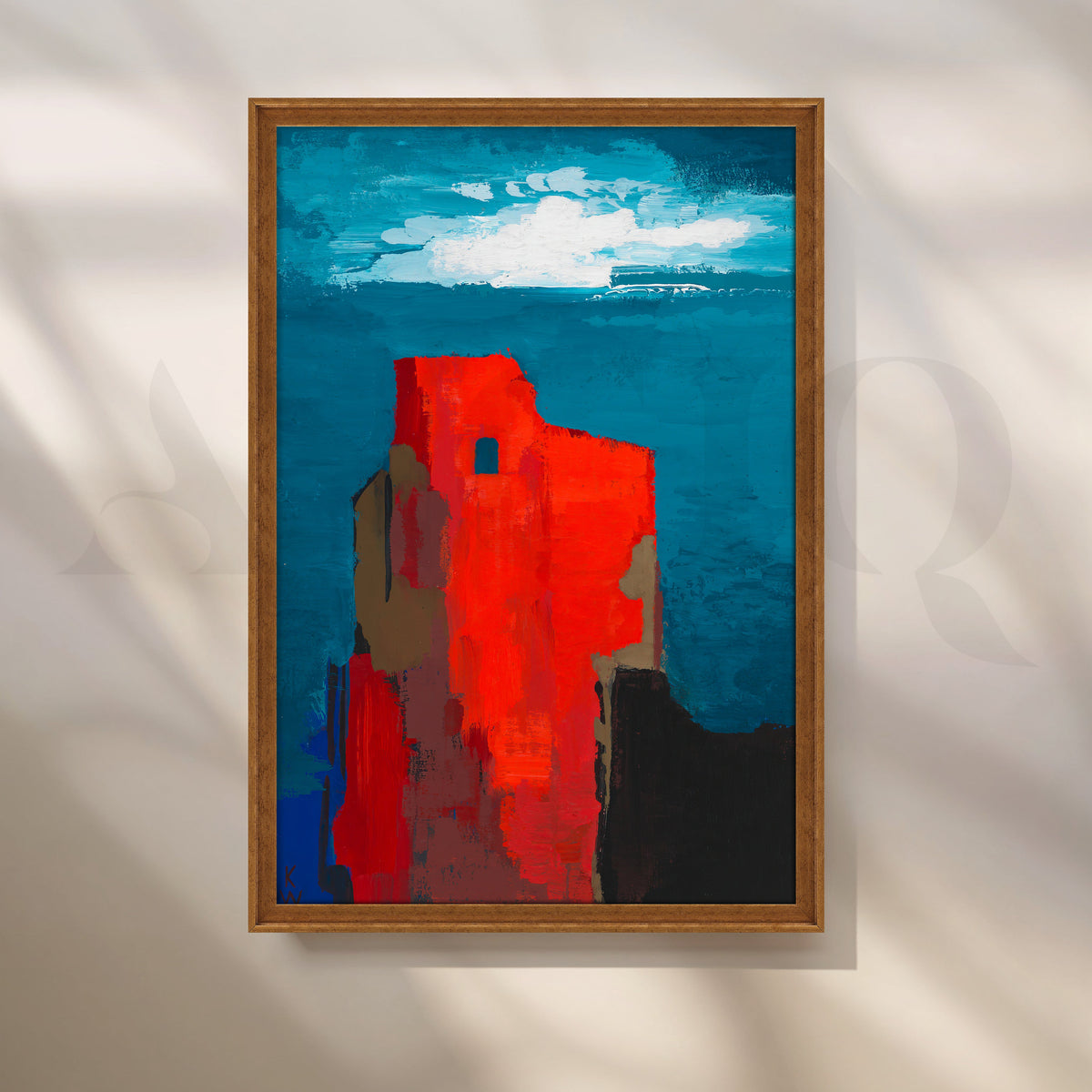 Crimson Citadel by the Sea Canvas Artwork – Asha Art Studio – Image 6