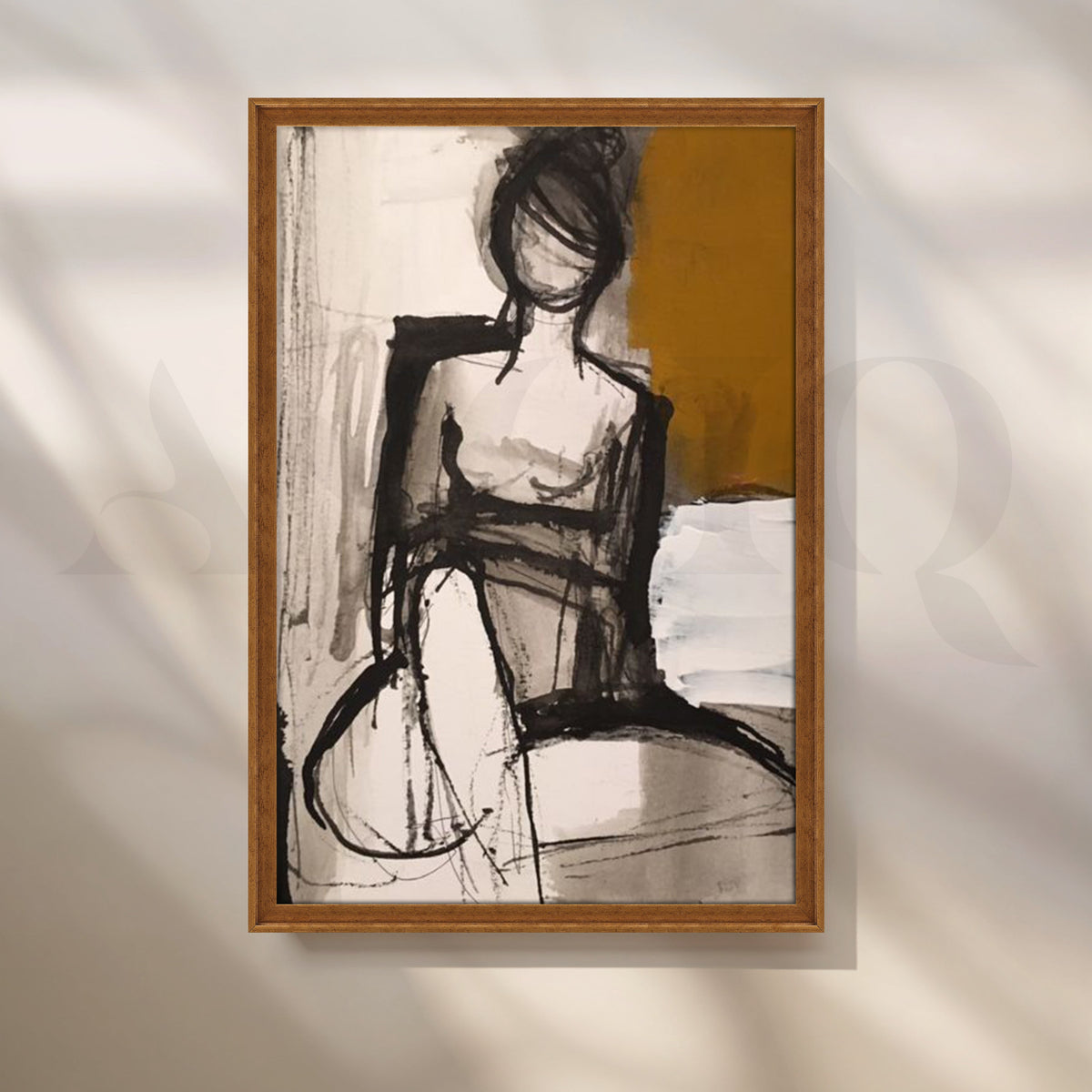 Seated Muse in Ochre Canvas Artwork – Asha Art Studio – Image 6
