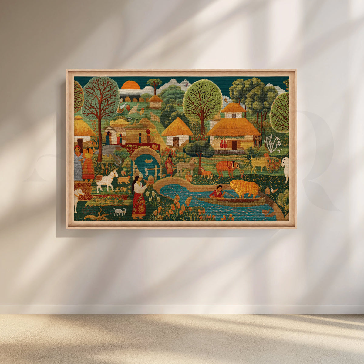 Pastoral Harmony Folk Canvas Artwork – Asha Art Studio – Image 5