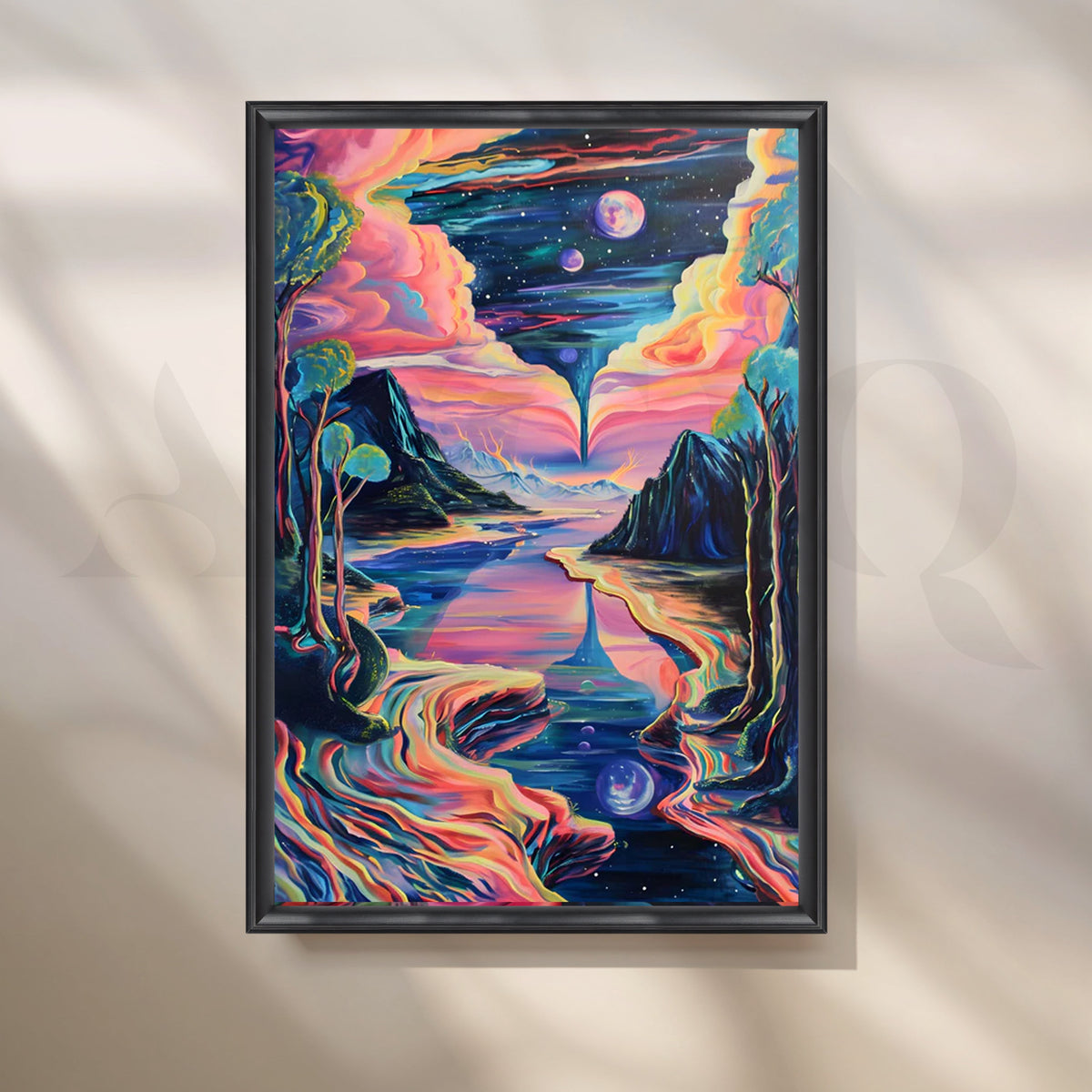 Starlit Portal Lake Canvas Painting for Bedroom – Asha Art Studio – Image 3