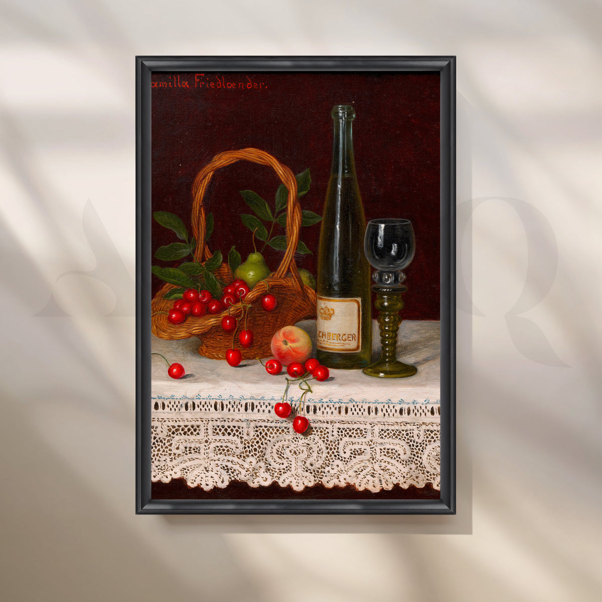 Wine and Cherries Still Life Canvas Artwork – Asha Art Studio – Image 3