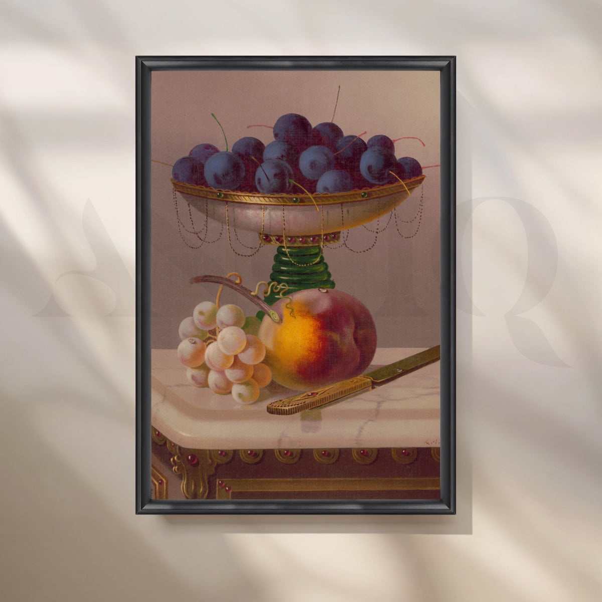 Grapes and Peach Still Life Canvas Artwork – Asha Art Studio – Image 3
