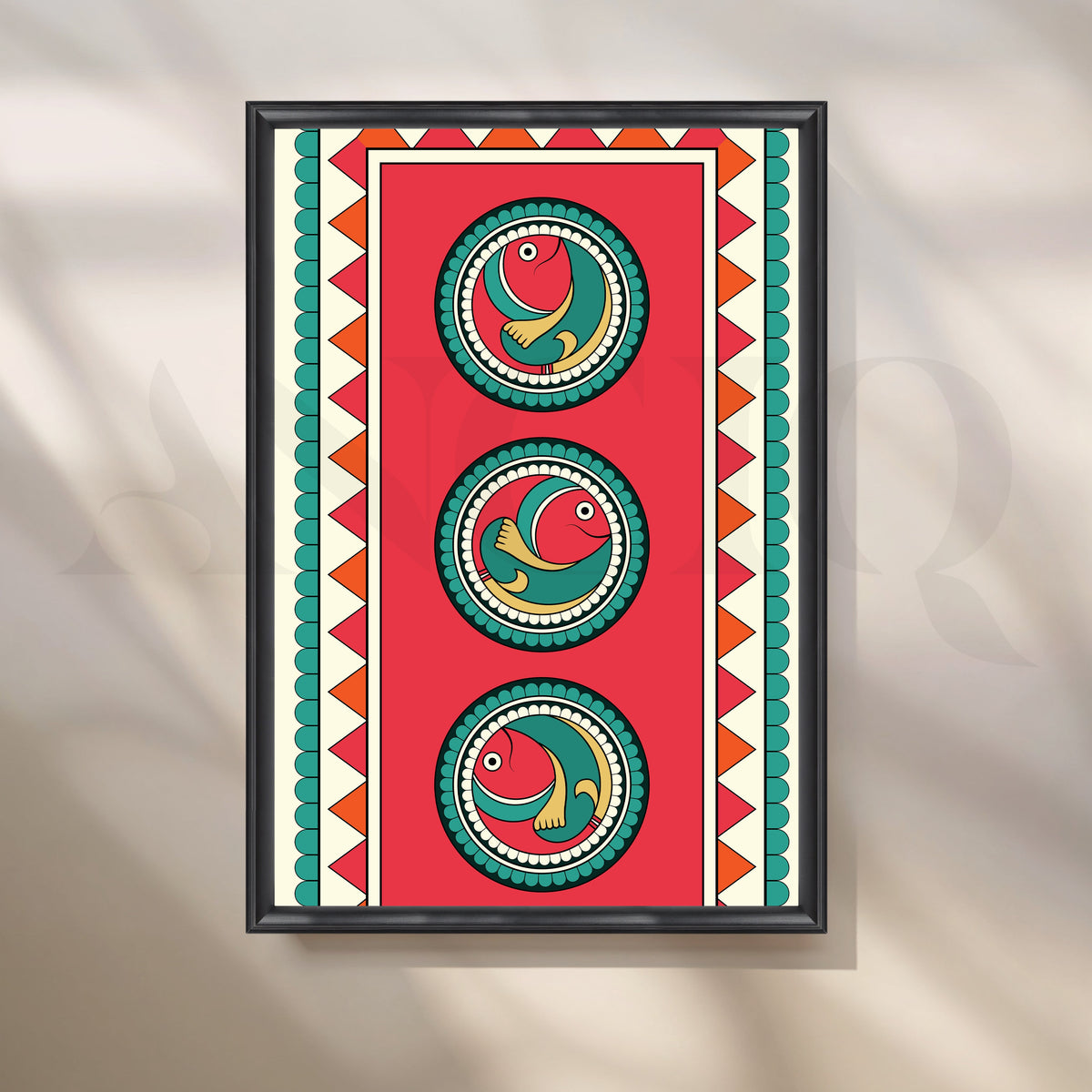 Folk Fish Pattern Canvas Artwork – Asha Art Studio – Image 3