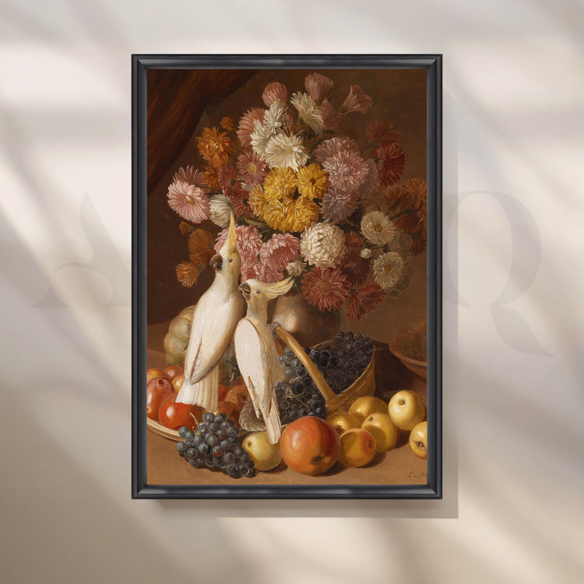 Cockatoos with Floral Still Life Canvas Artwork – Asha Art Studio – Image 3
