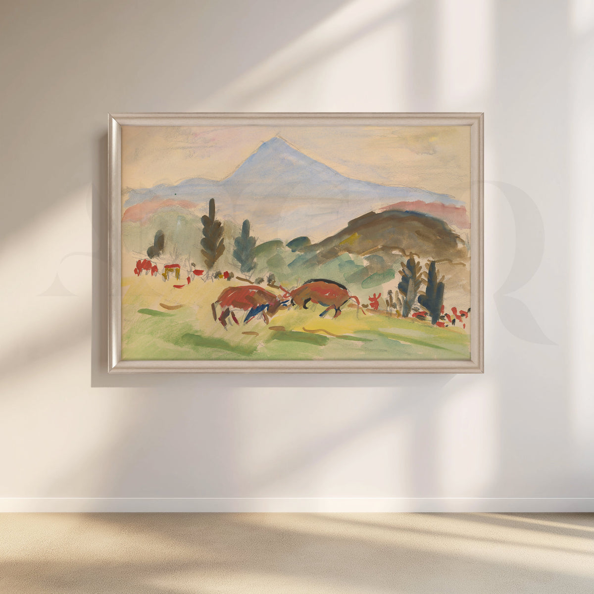 Pastoral Meadow with Bulls Canvas Artwork – Asha Art Studio – Image 4