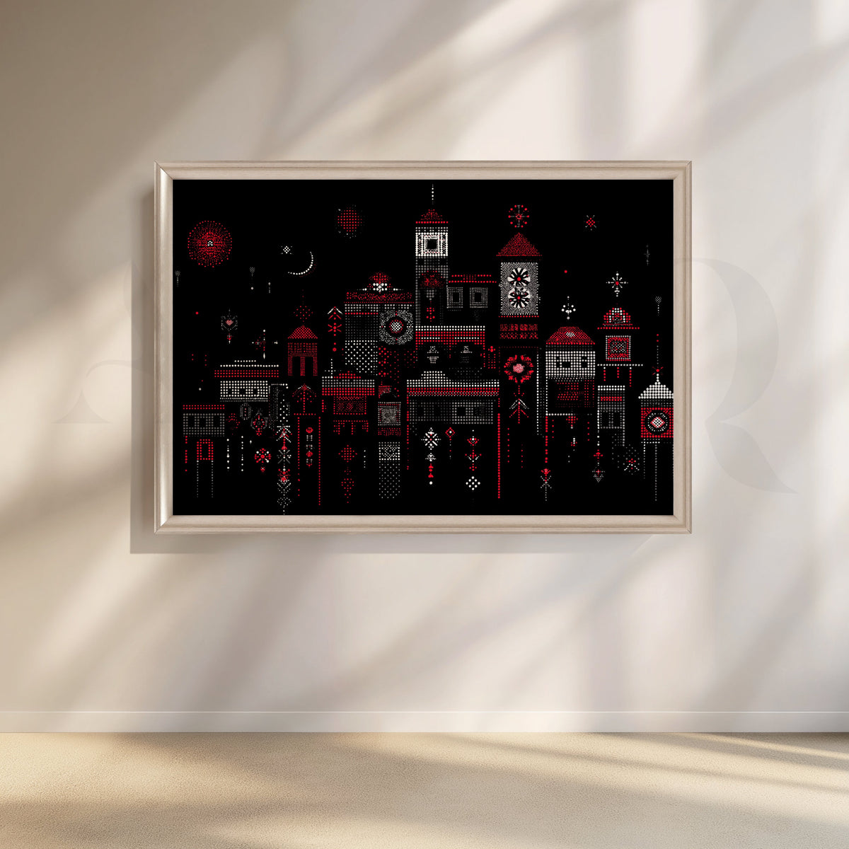 Midnight Mosaic Skyline Canvas Artwork – Asha Art Studio – Image 4