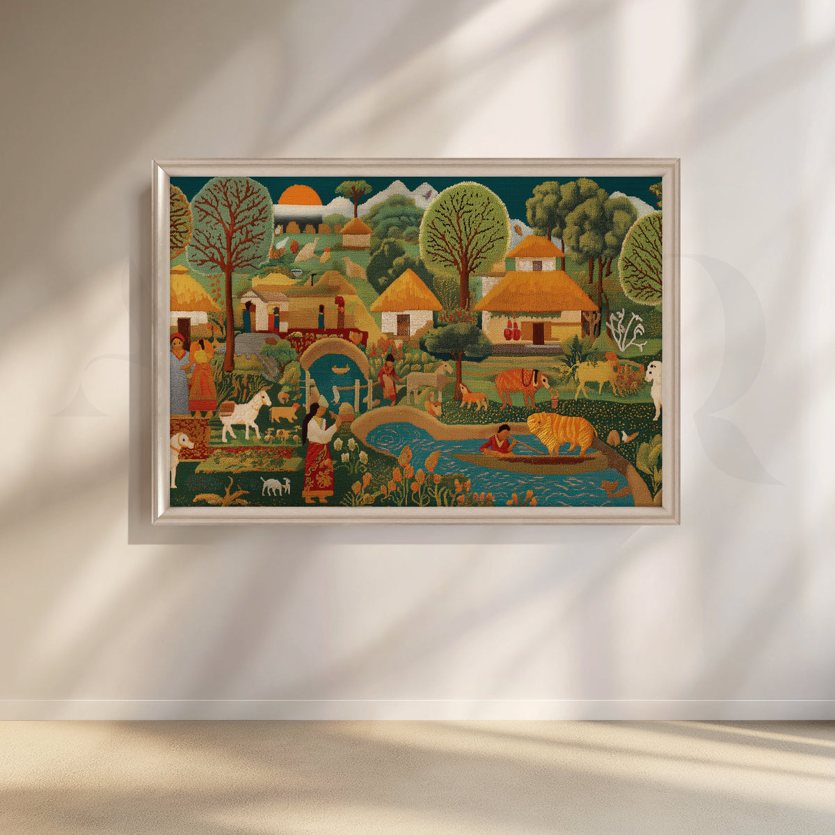 Pastoral Harmony Folk Canvas Artwork – Asha Art Studio – Image 4