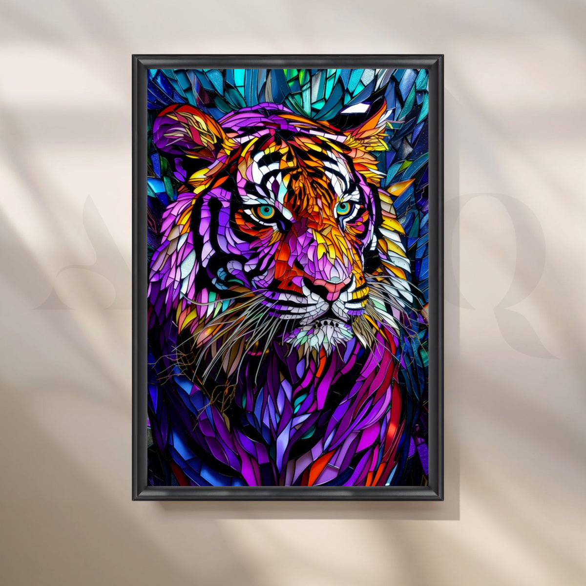 Prismatic Tiger Mosaic Canvas Painting for Contemporary Office – Asha Art Studio – Image 3