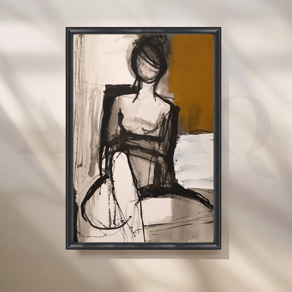 Seated Muse in Ochre Canvas Artwork – Asha Art Studio – Image 3