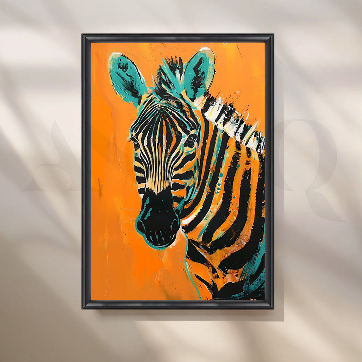 Bold Zebra on Tangerine Canvas Pop Art – Asha Art Studio – Image 3