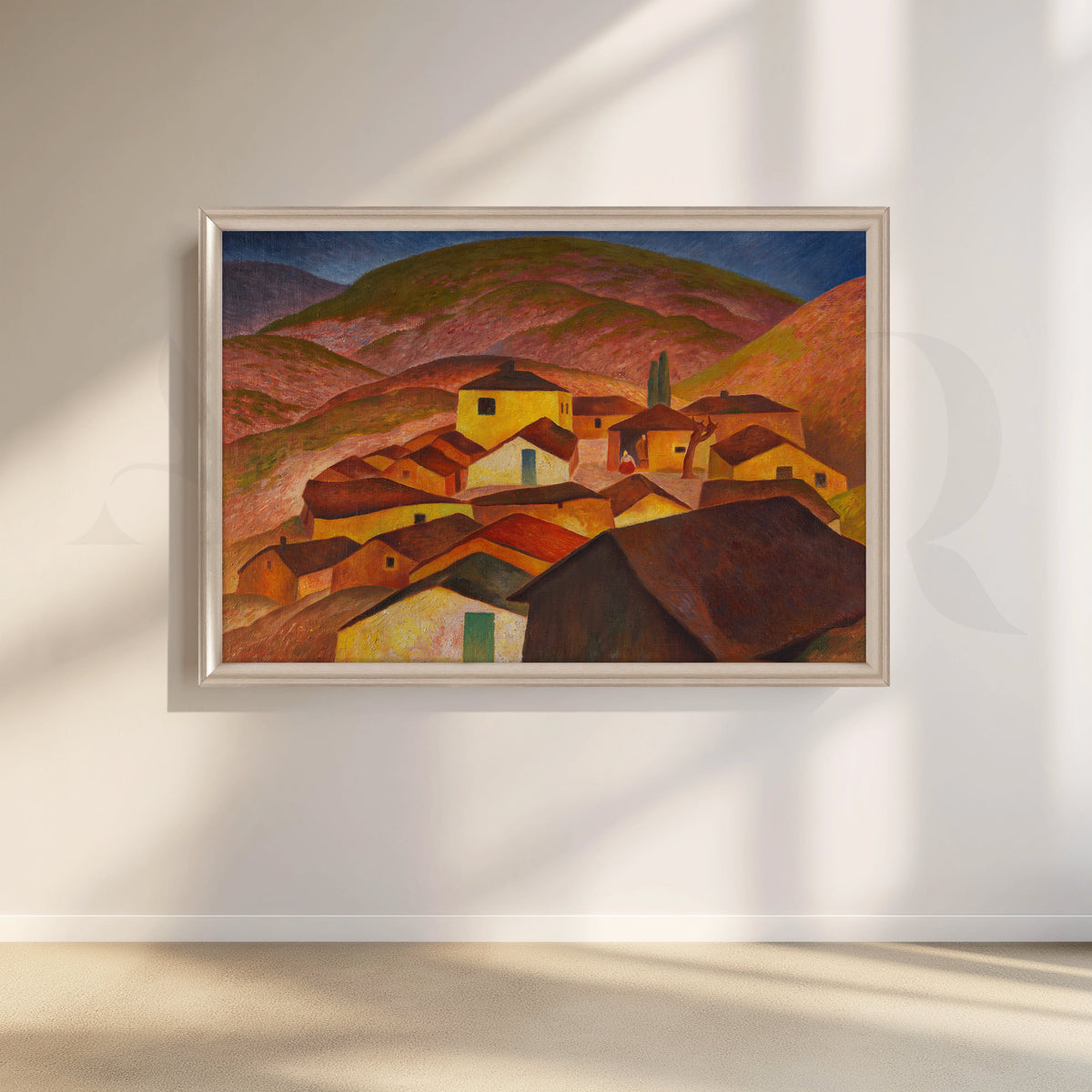 Terracotta Hillside Village Canvas Artwork – Asha Art Studio – Image 4