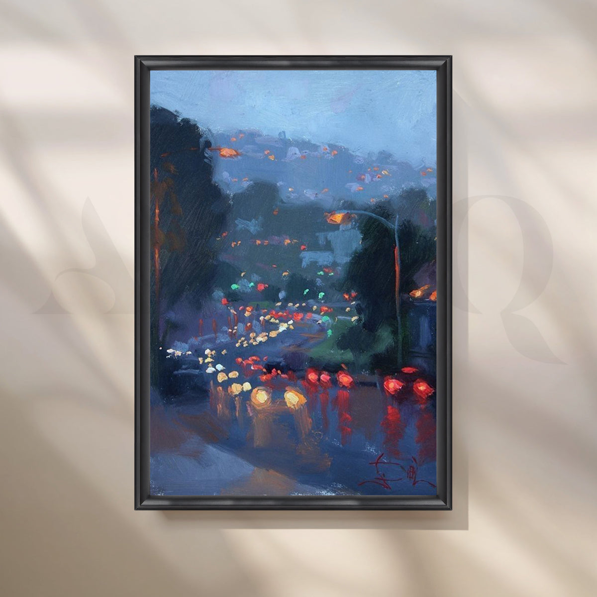 Rainy City Commute Canvas Artwork – Asha Art Studio – Image 3