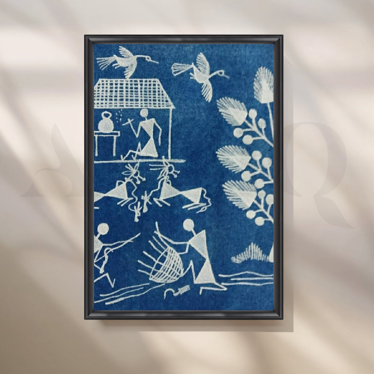 Indigo Village Warli Canvas Artwork – Asha Art Studio – Image 3