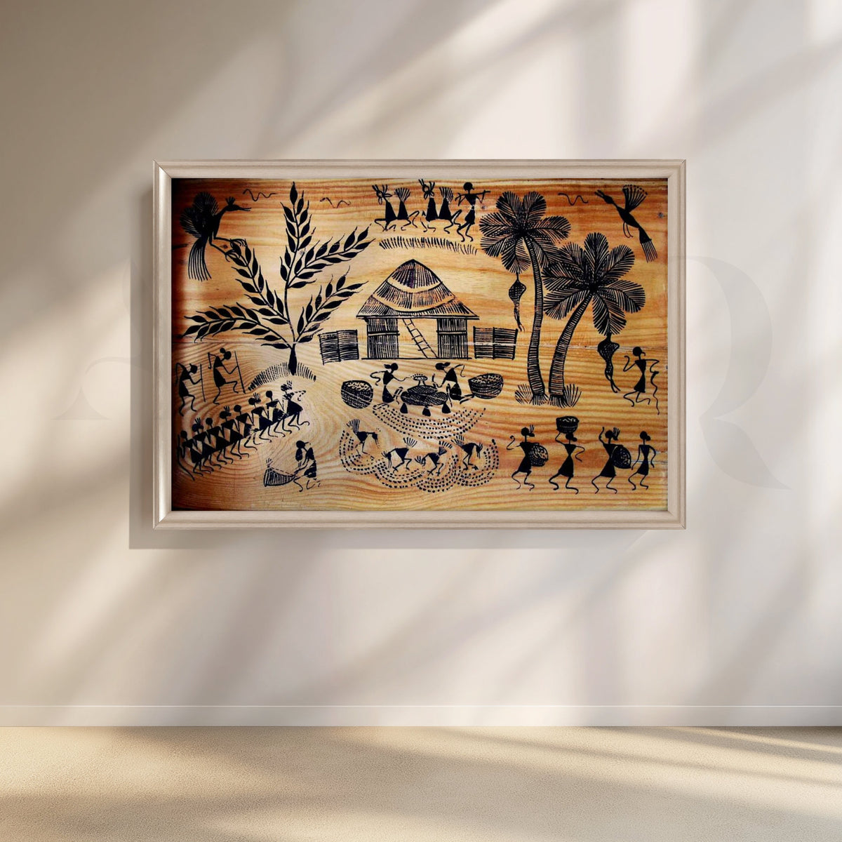 Village Bonfire Warli Canvas Artwork – Asha Art Studio – Image 4