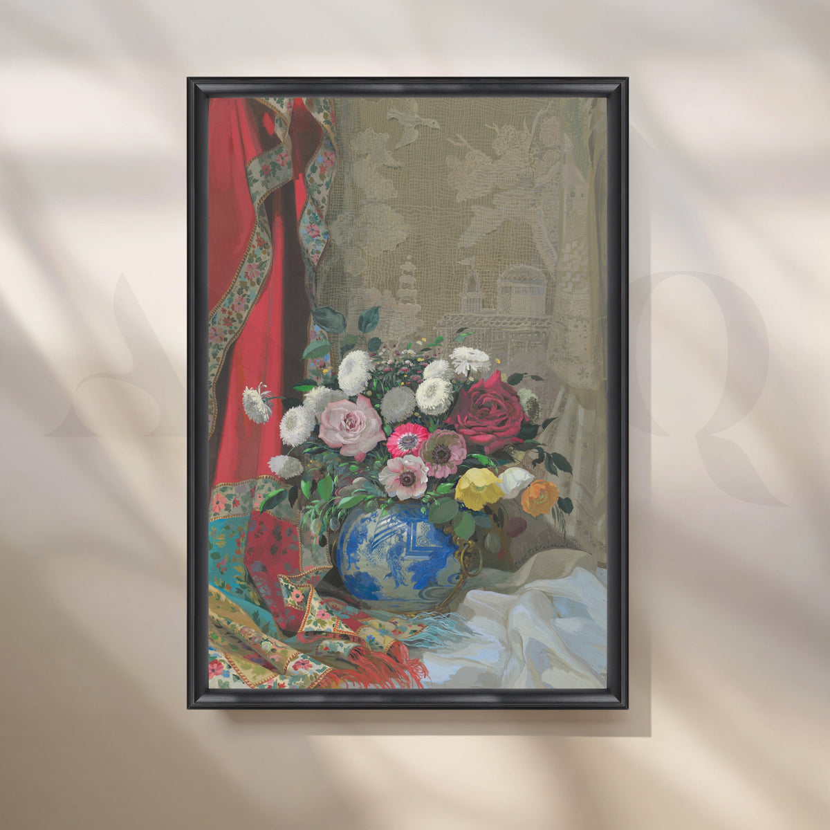 Floral Elegance in Blue Vase Canvas Artwork – Asha Art Studio – Image 3