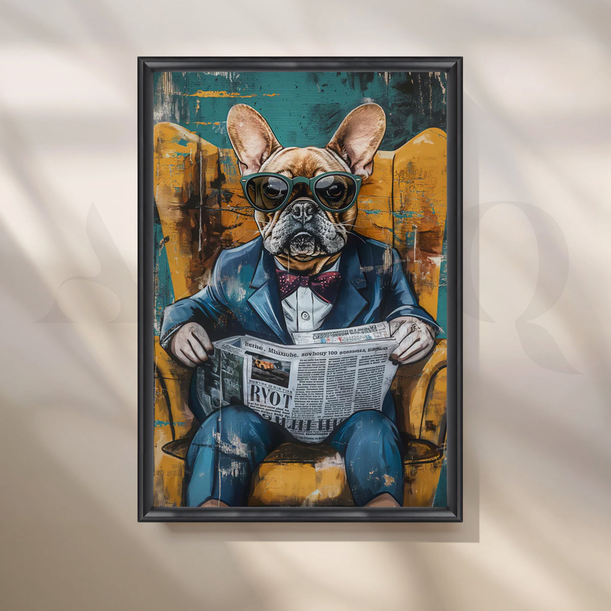 Dapper Bulldog Canvas Painting for Home Office – Asha Art Studio – Image 3