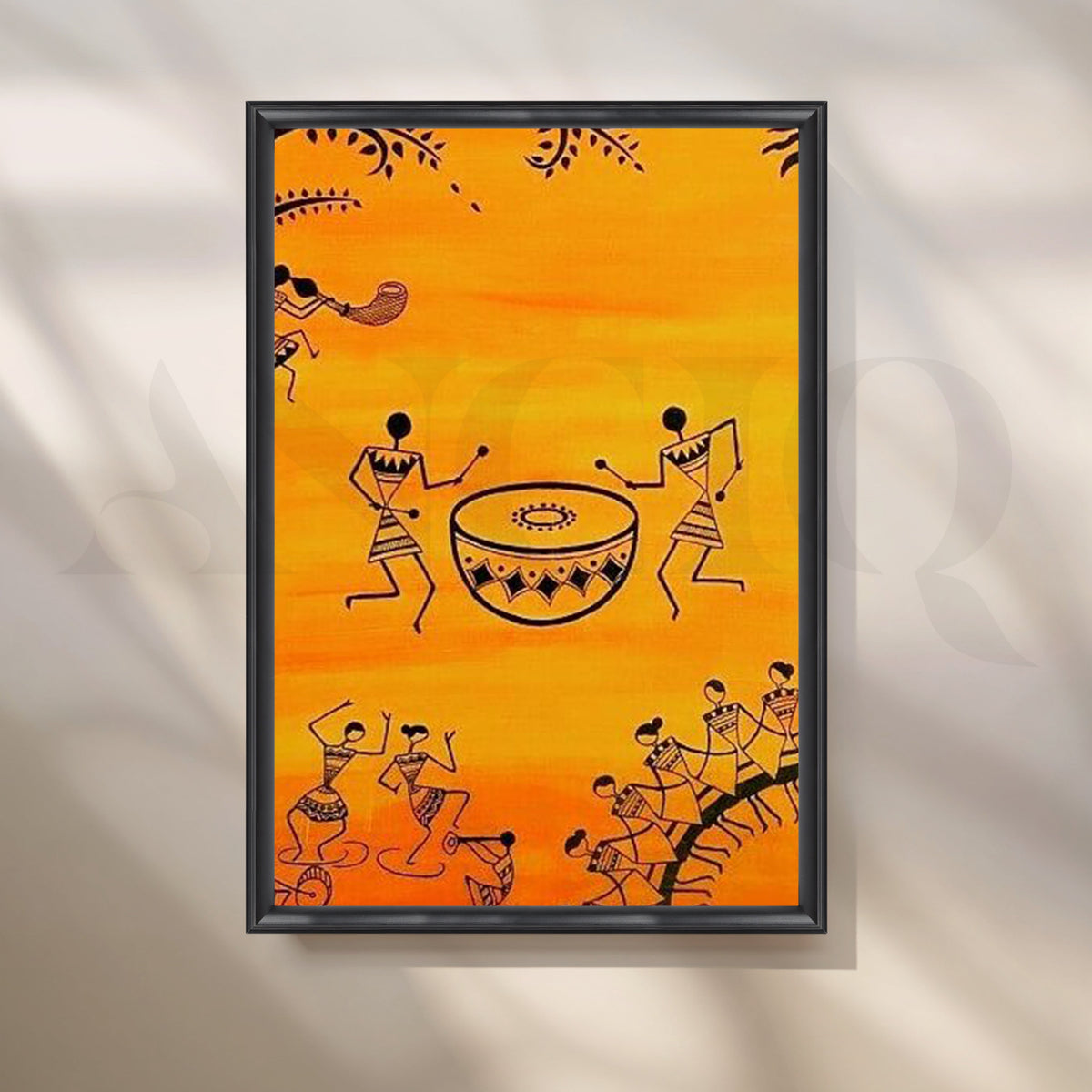 Warli Drum Celebration Canvas Artwork – Asha Art Studio – Image 3