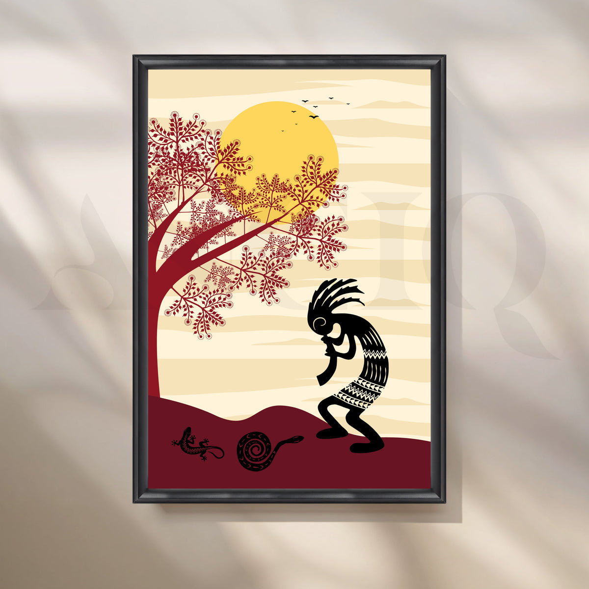 Tribal Flute Under the Sun Canvas Painting for Living Room – Asha Art Studio – Image 3