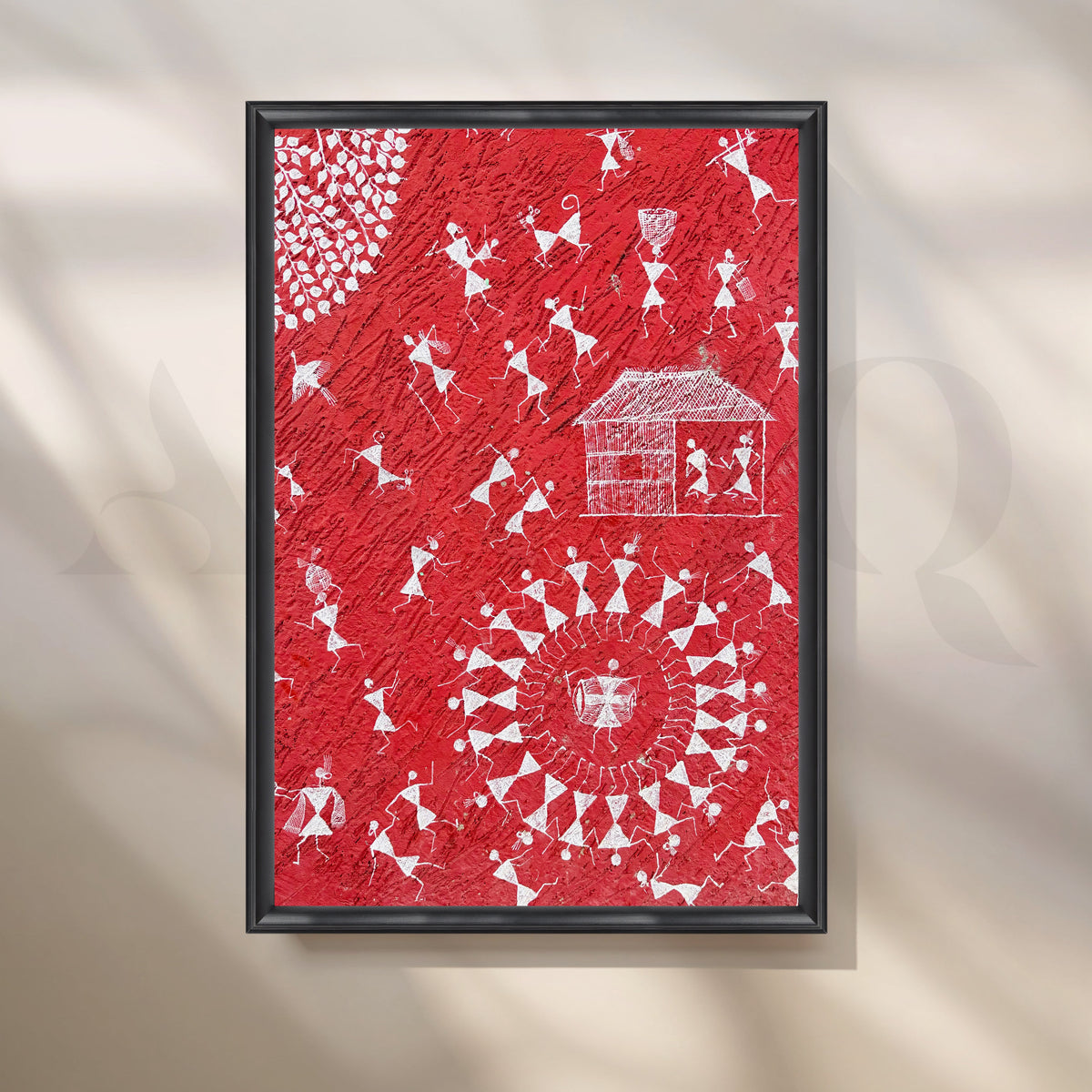 Warli Village Dance Canvas Artwork – Asha Art Studio – Image 3