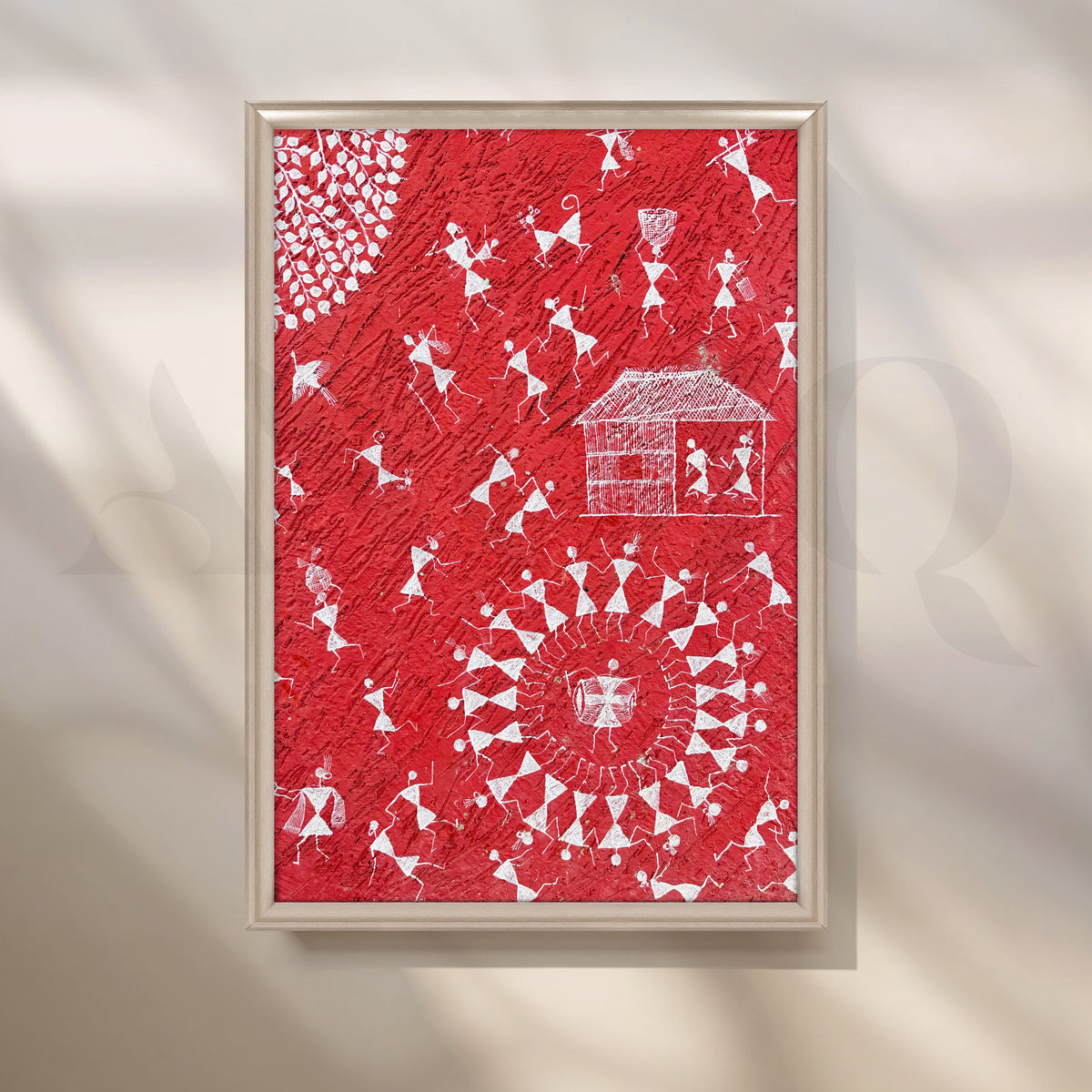 Warli Village Dance Canvas Artwork – Asha Art Studio – Image 4