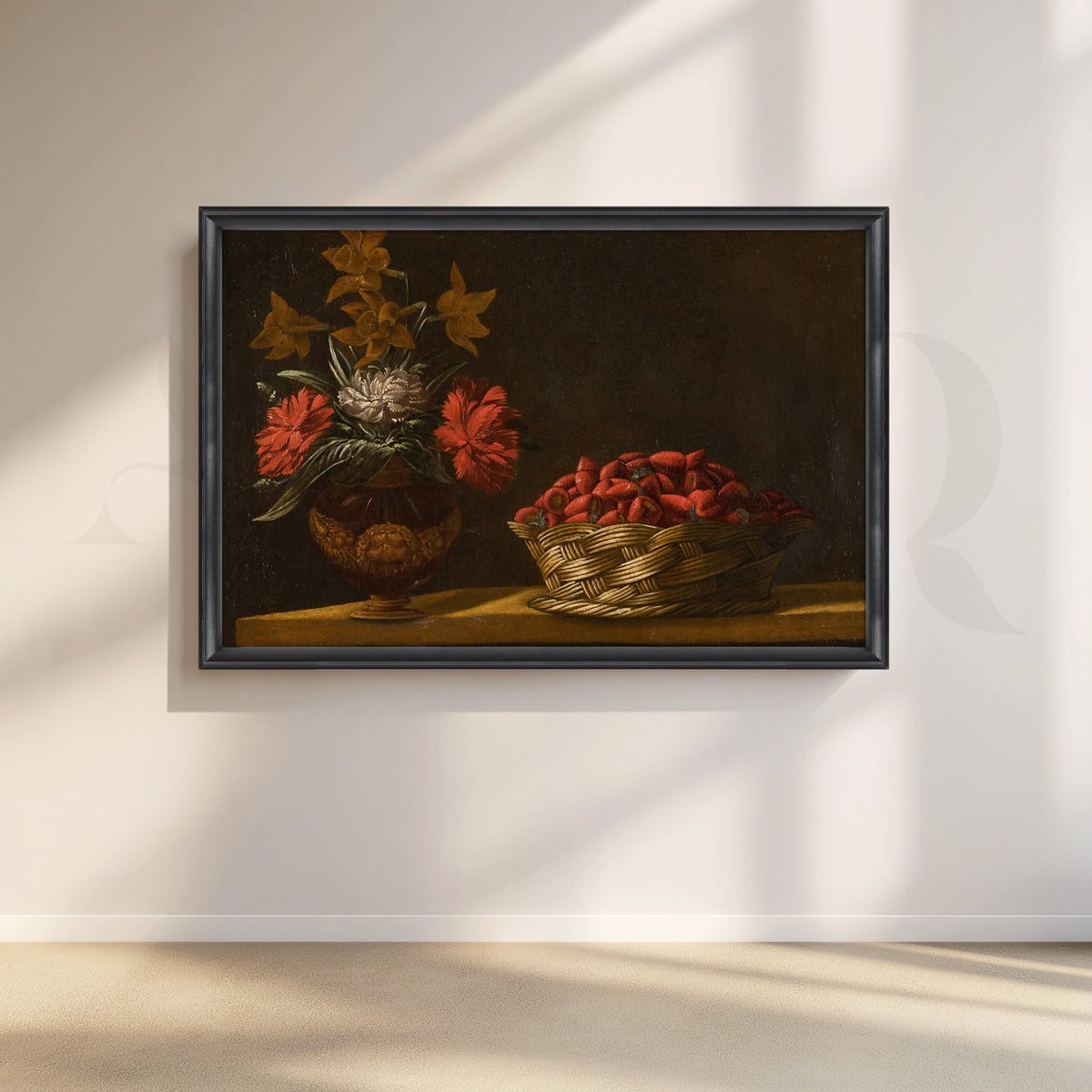 Basket of Strawberries and Flowers Canvas Artwork – Asha Art Studio – Image 3