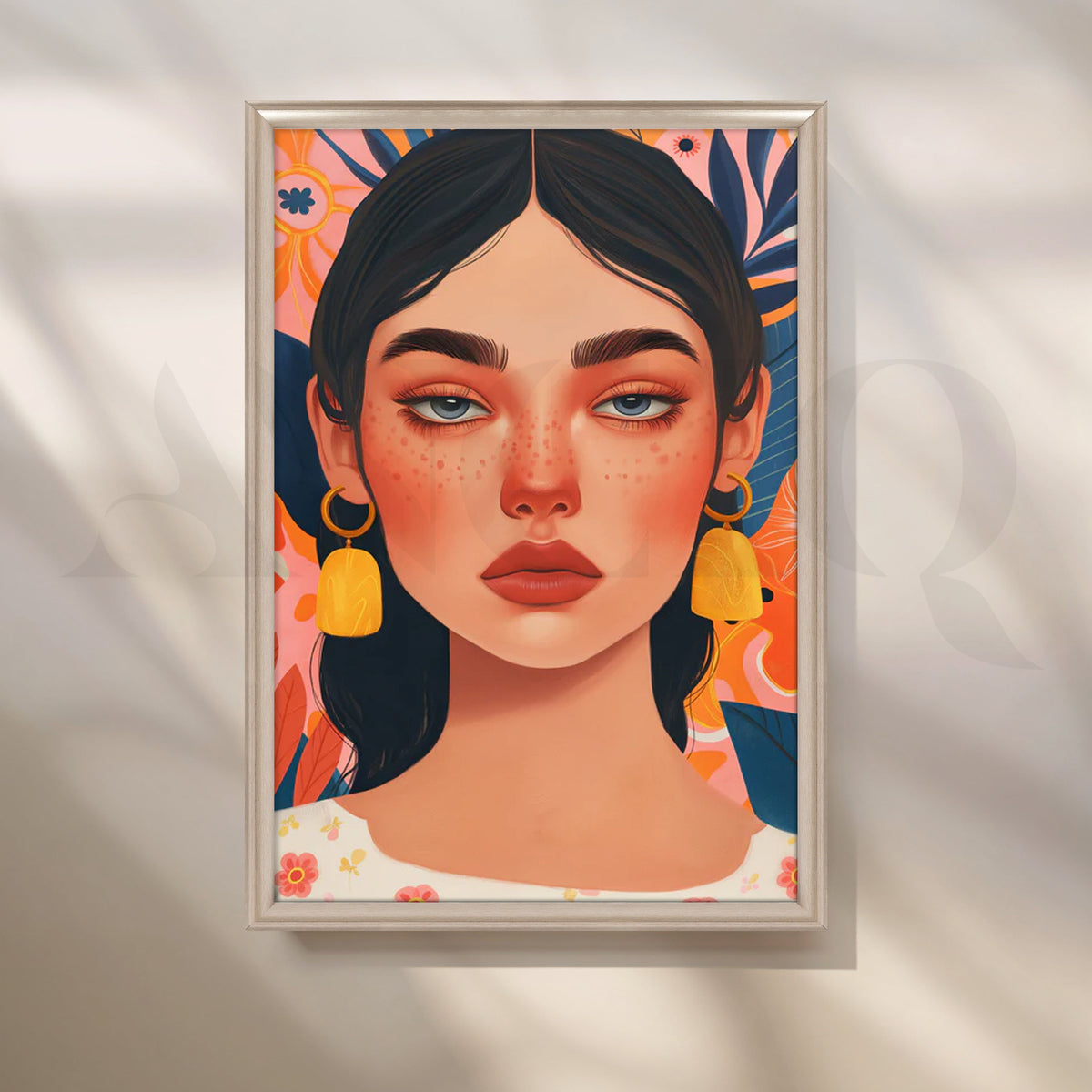 Golden Bloom Earrings Canvas Painting for Bedroom Vanity Wall – Asha Art Studio – Image 4