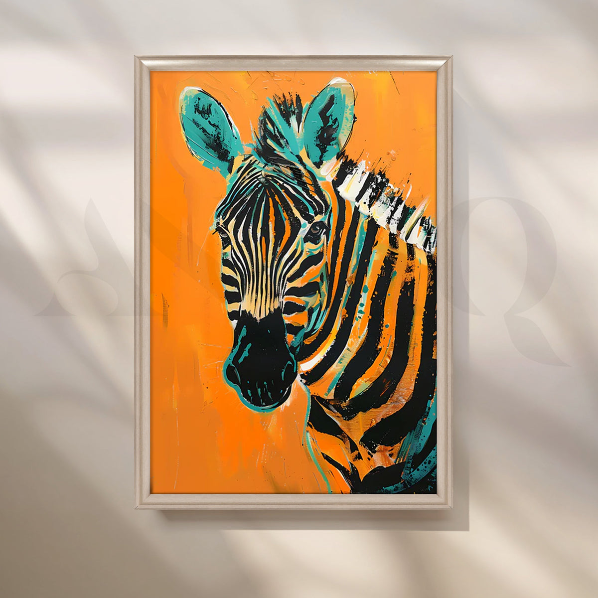 Bold Zebra on Tangerine Canvas Pop Art – Asha Art Studio – Image 4