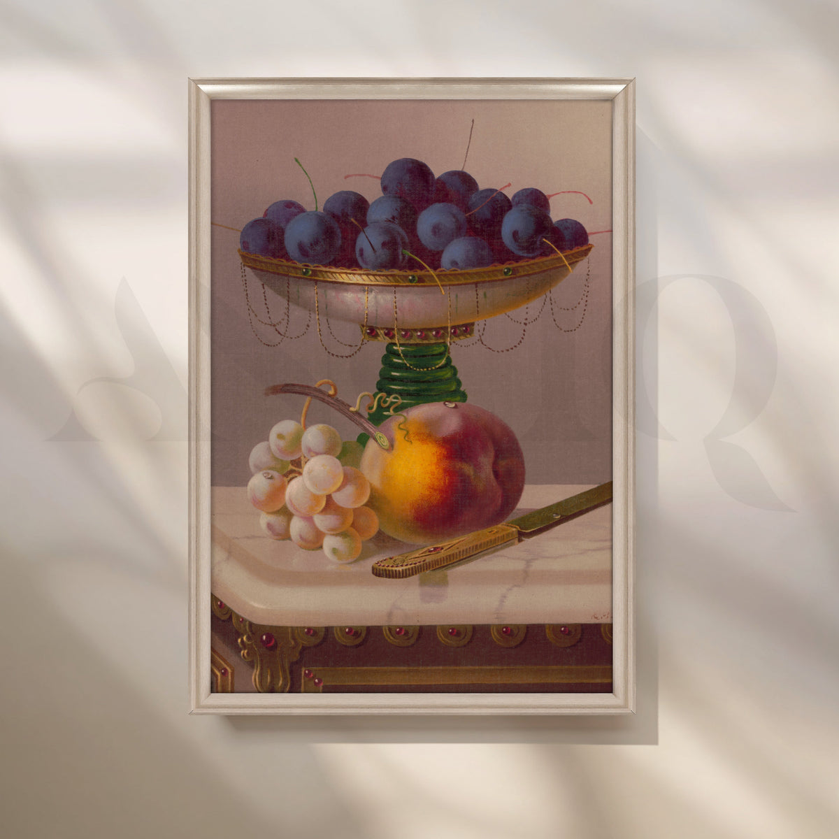 Grapes and Peach Still Life Canvas Artwork – Asha Art Studio – Image 4