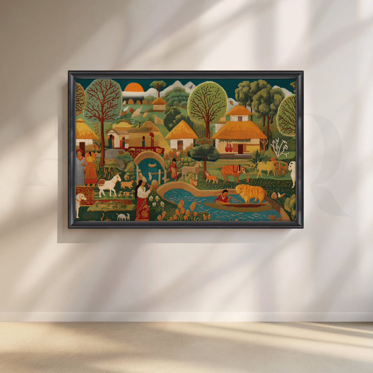 Pastoral Harmony Folk Canvas Artwork – Asha Art Studio – Image 3