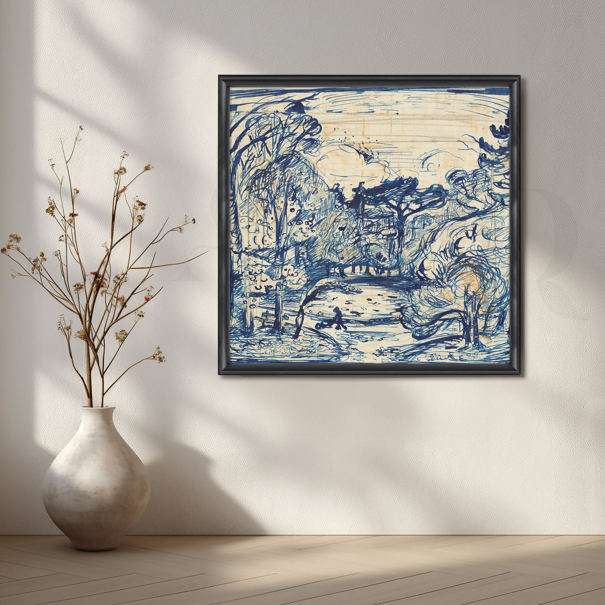 Blue Willow Park Sketch Canvas Artwork – Asha Art Studio – Image 3