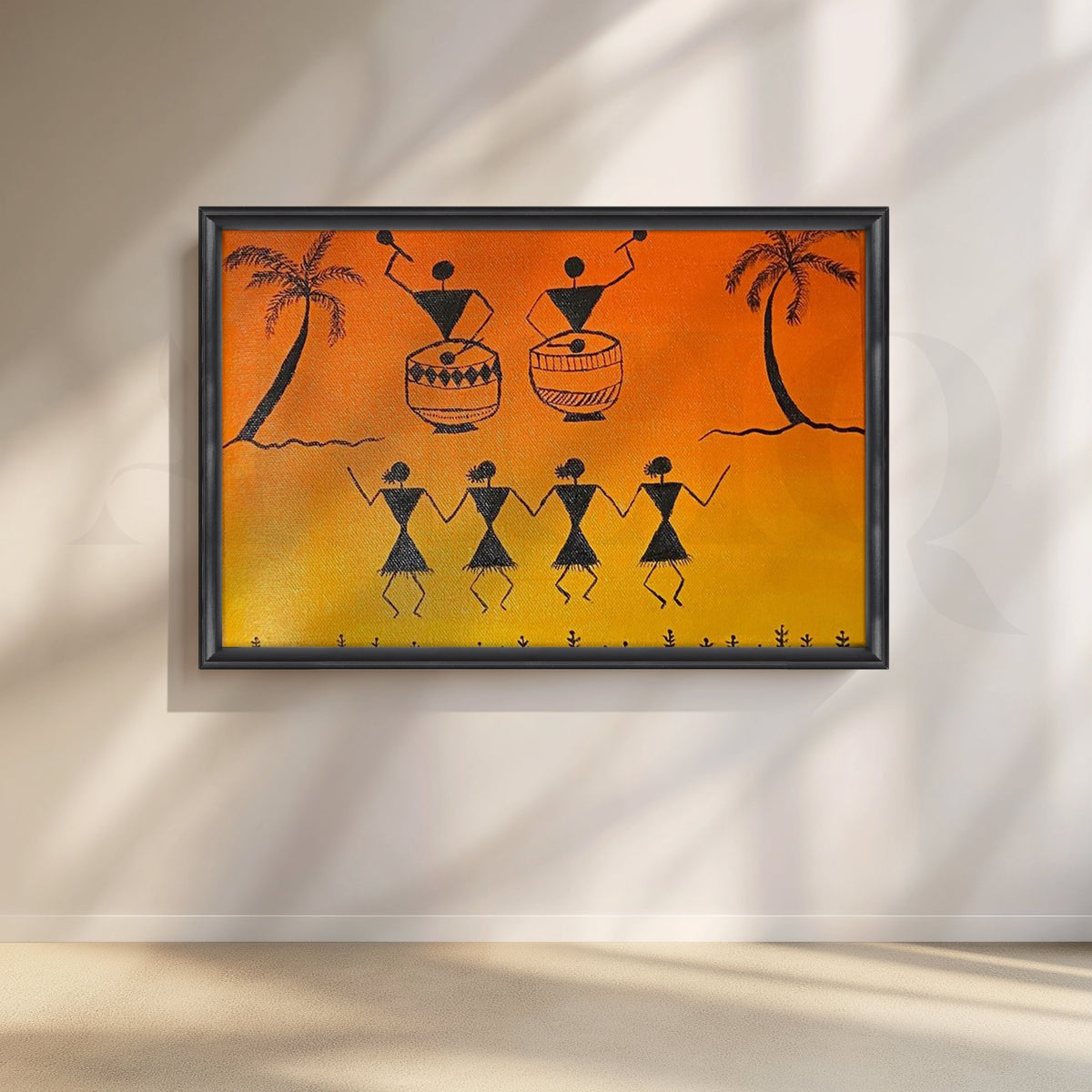 Sunset Warli Dance Canvas Artwork – Asha Art Studio – Image 3