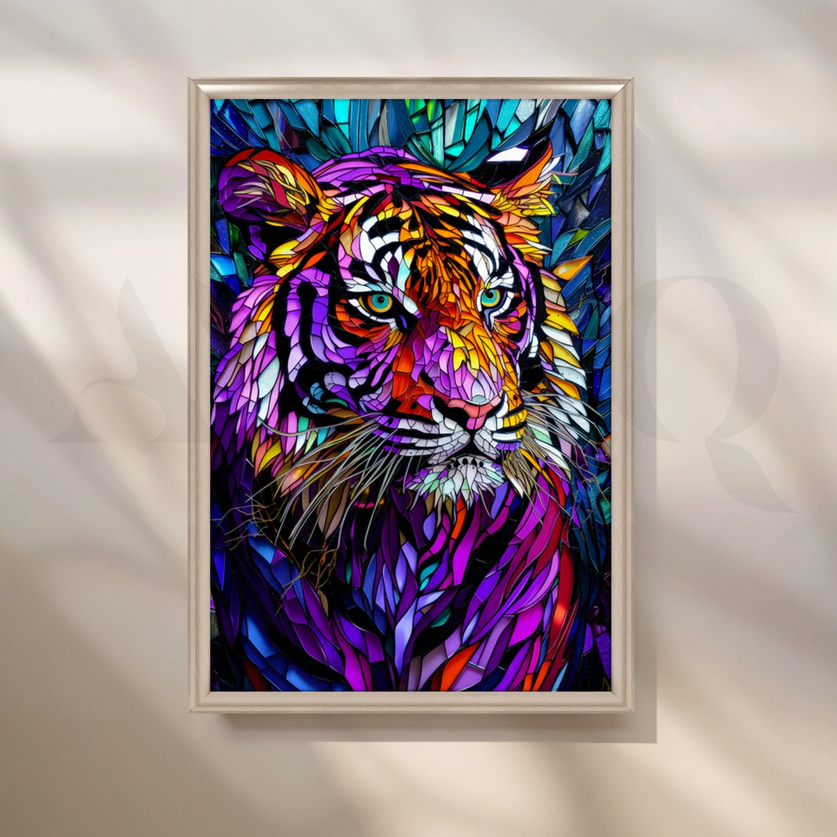Prismatic Tiger Mosaic Canvas Painting for Contemporary Office – Asha Art Studio – Image 4