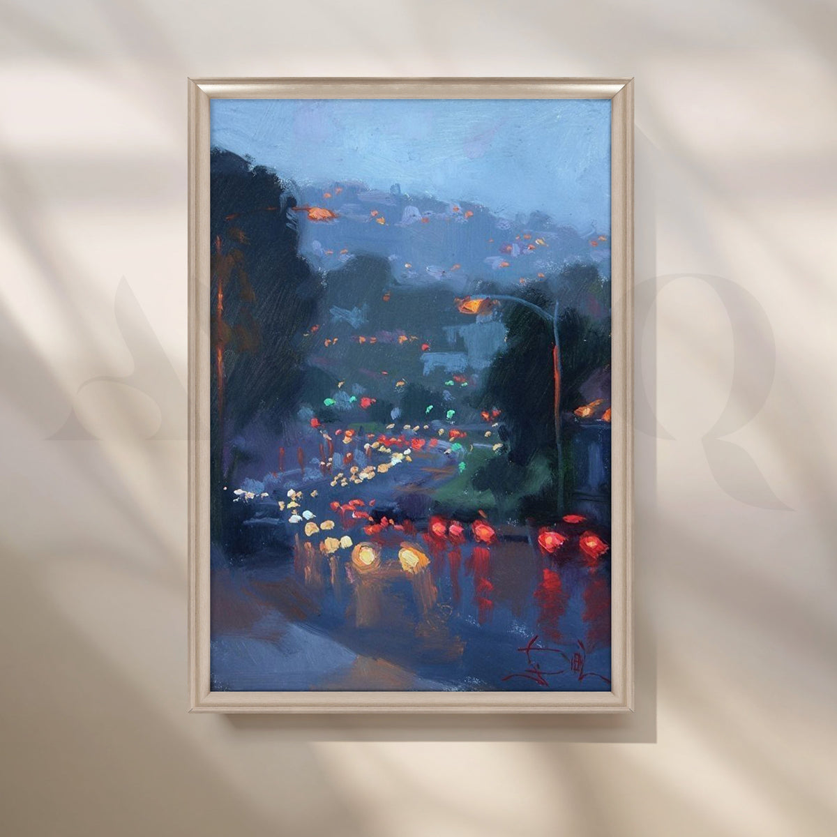 Rainy City Commute Canvas Artwork – Asha Art Studio – Image 4