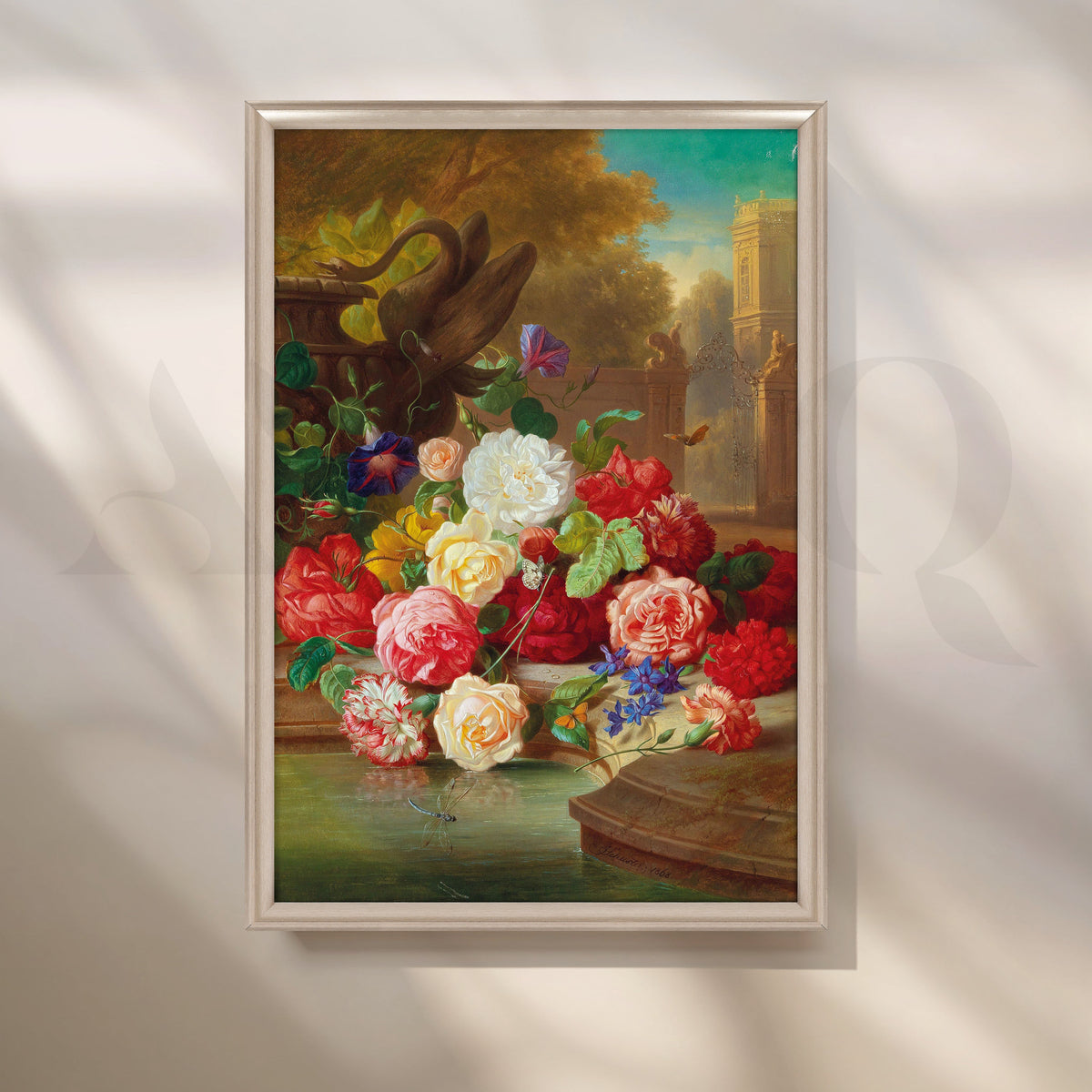 Garden Roses by the Fountain Canvas Artwork – Asha Art Studio – Image 4