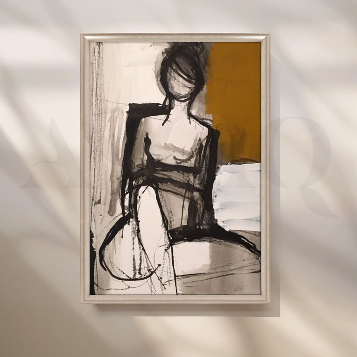 Seated Muse in Ochre Canvas Artwork – Asha Art Studio – Image 4