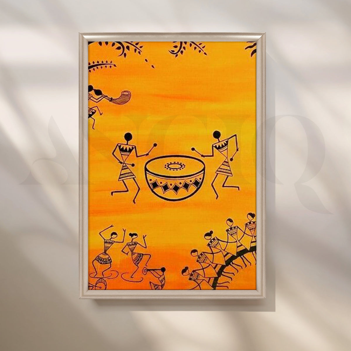 Warli Drum Celebration Canvas Artwork – Asha Art Studio – Image 4